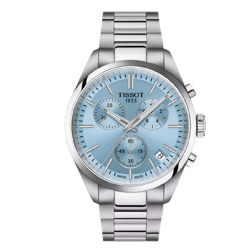 Tissot Classic Contemporary Silver Stainless Steel Ice Blue Dial Chronograph Quartz Watch for Gents